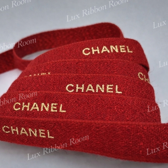 CHANEL Other - CHANEL True Cool Red Tweed Ribbon Gold Logo Authentic Two (2) Yards